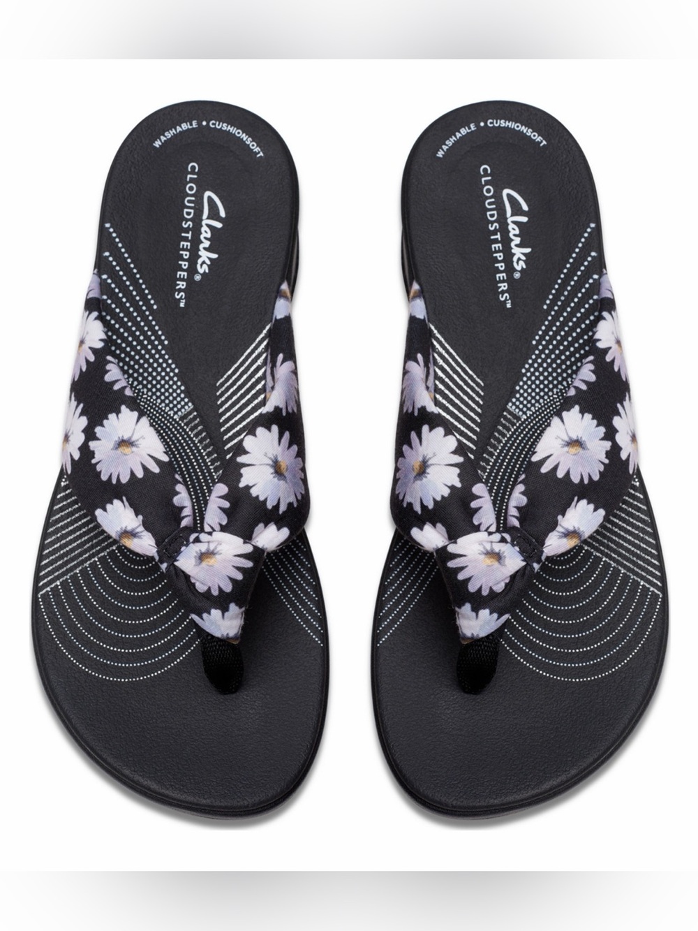 Clarks Black daisy arla Floral Cloudsteppers Daisy Flip Flop Sandals 7 cushion